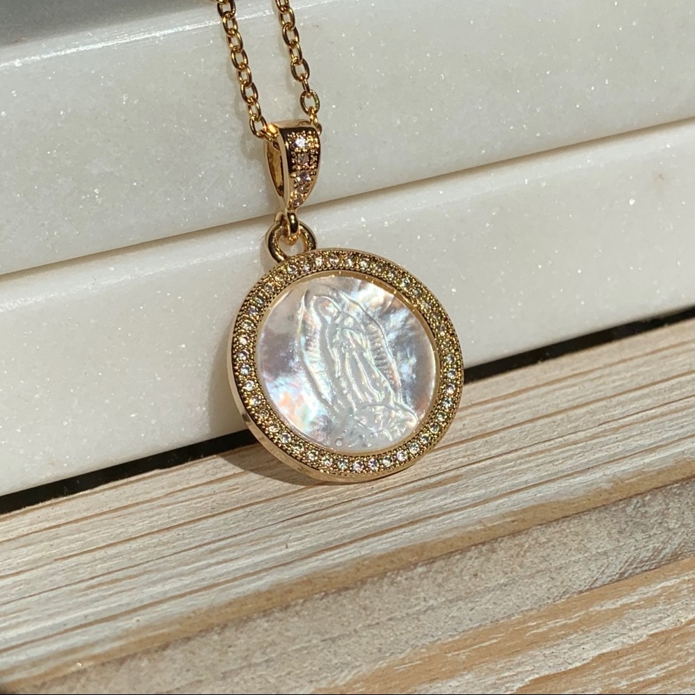 Pearl Virgin Mary Necklace